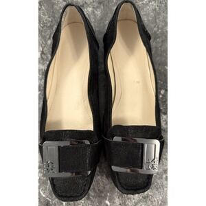 Calvin Klein Womens Meranda Tumbled Leather Flats Textured Sparkle Black Sz 10M